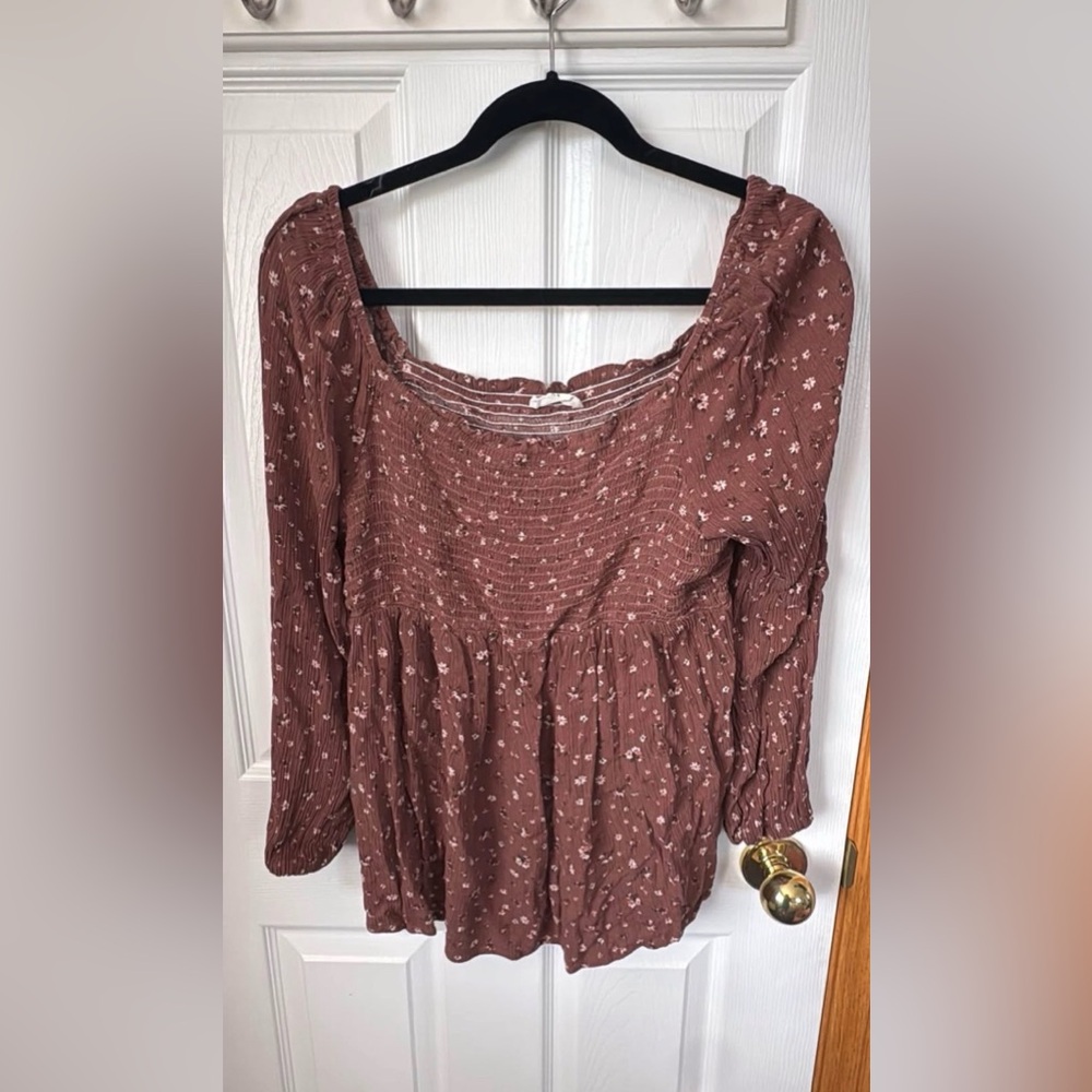 Hello MIZ Floral Print Brown Blouse